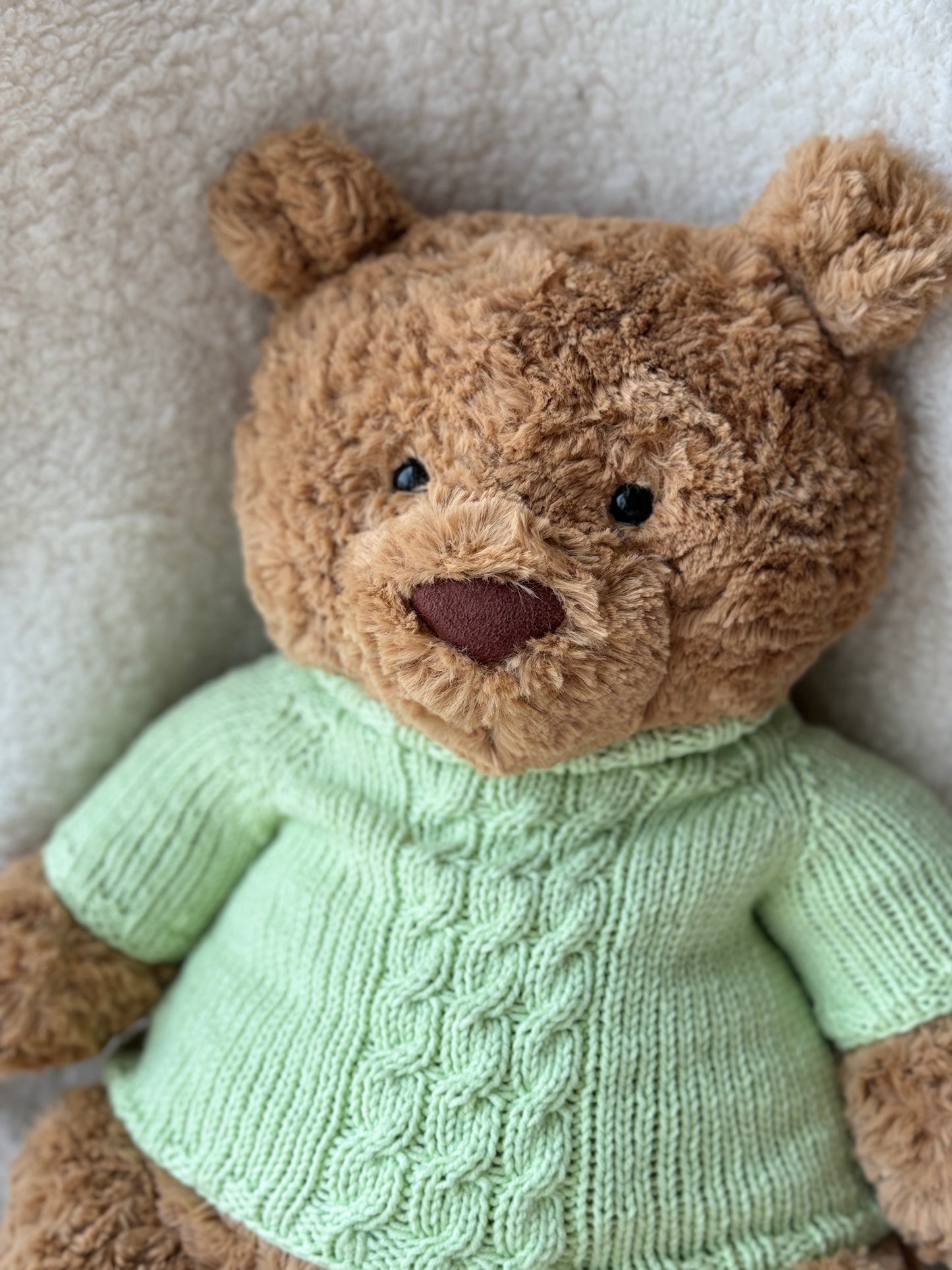 Green Cable Knit Sweater for Jellycat Bartholomew Bear – Cozy Plush Jumper
