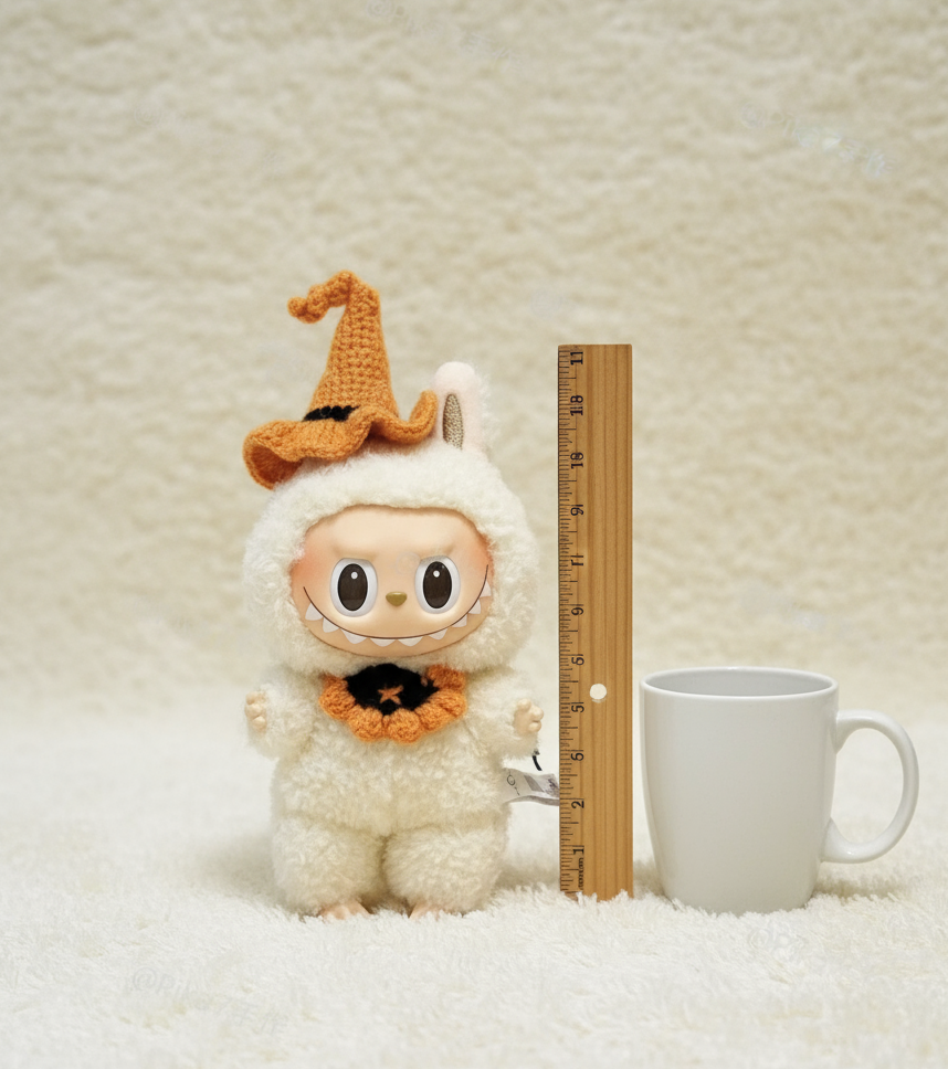 Labubu Halloween Witch Outfit (Fan-Made) – Crochet Hat & Pumpkin Collar | Fits POP MART Labubu 18–20 cm (V1,V3 and V4)