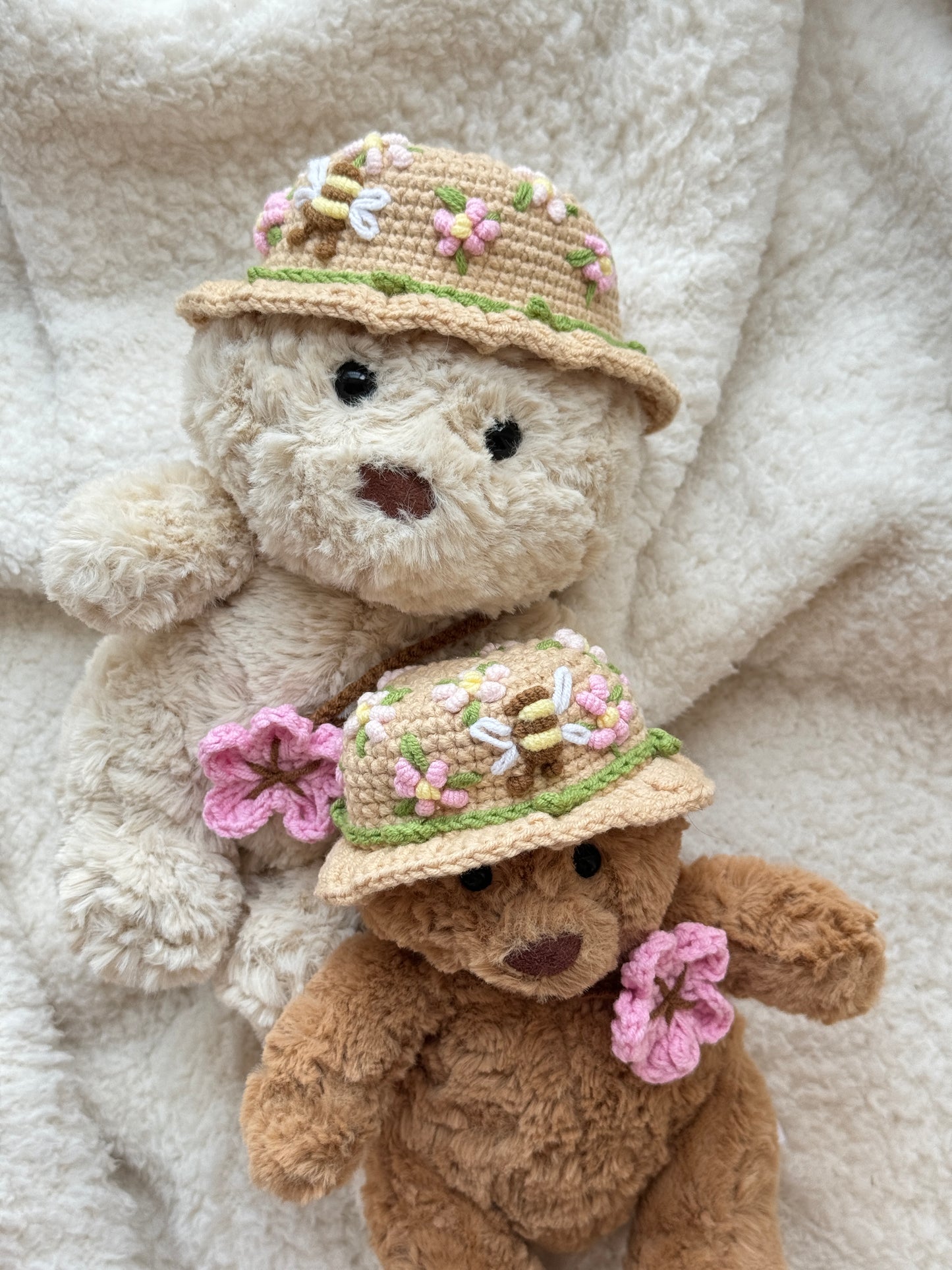 Spring Blossom Crochet Outfit Blue Set for Jellycat Bart Bear – Hat & Floral Accessory