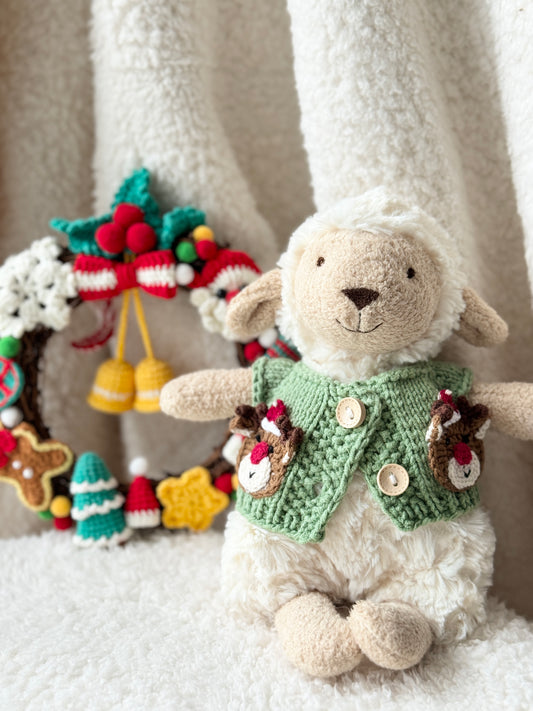 Green Reindeer Christmas Cardigan for Jellycat Littles & Junior Bartholomew