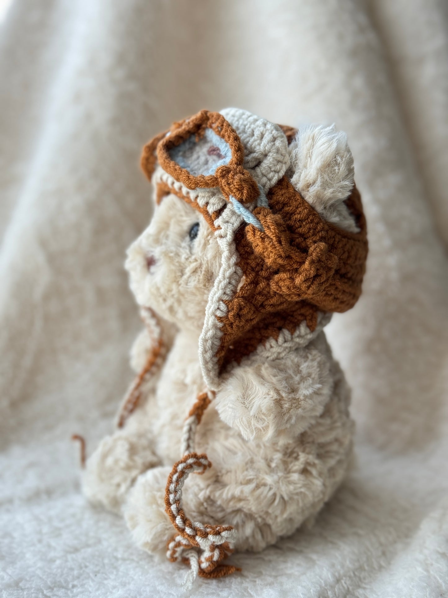 Vintage Pilot Bonnet with Goggles | Handmade Crochet Aviator Hat for Jellycat Bart Junior Bear