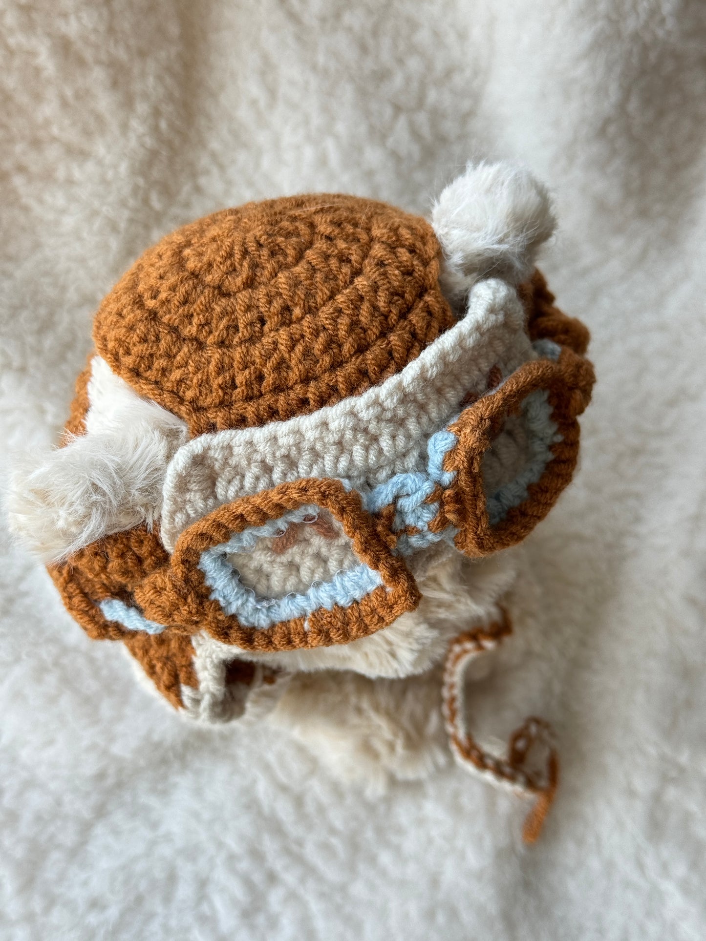 Vintage Pilot Bonnet with Goggles | Handmade Crochet Aviator Hat for Jellycat Bart Junior Bear