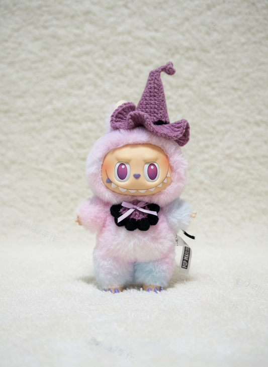 Labubu Halloween Witch Outfit (Fan-Made) – Crochet Hat & Pumpkin Collar | Fits POP MART Labubu 18–20 cm (V1,V3 and V4)