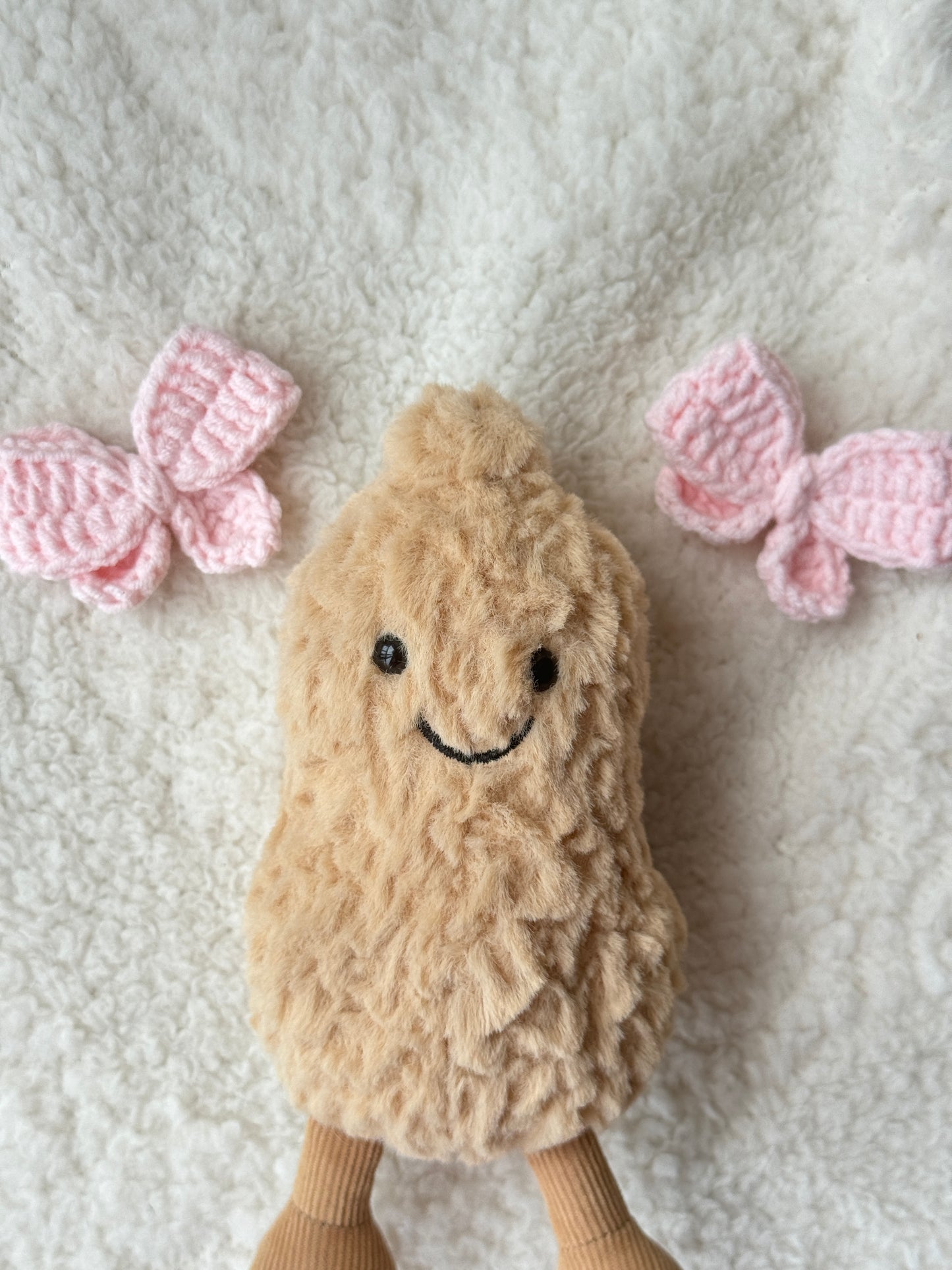 A Paif of Pink Bow Clip for Jellycat Peanut | Custom Colour Crochet Hair Bow Accessory