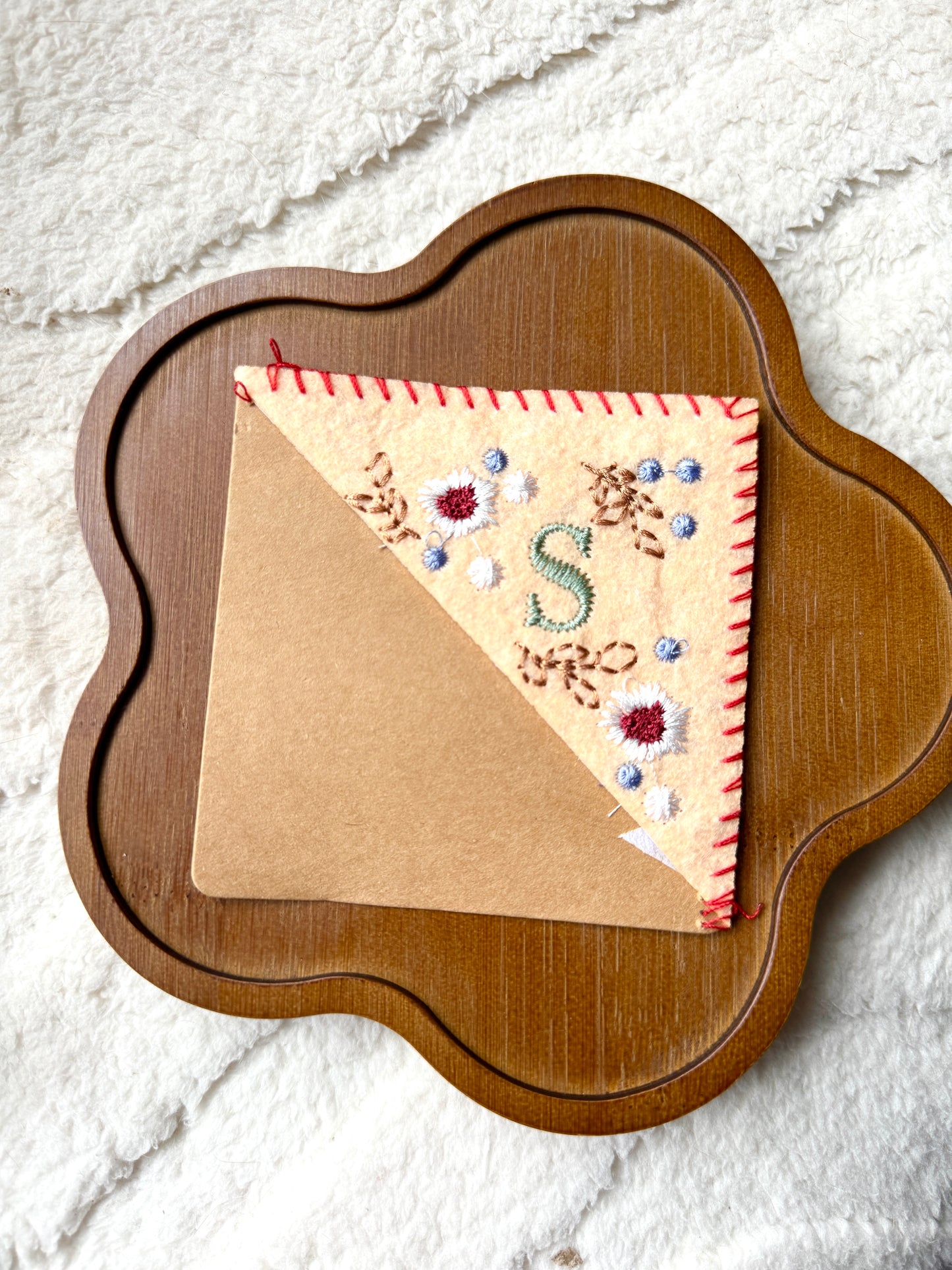 Embroidered Felt Corner Bookmark – Personalized Initial and Floral Design - Birth Flower Gift